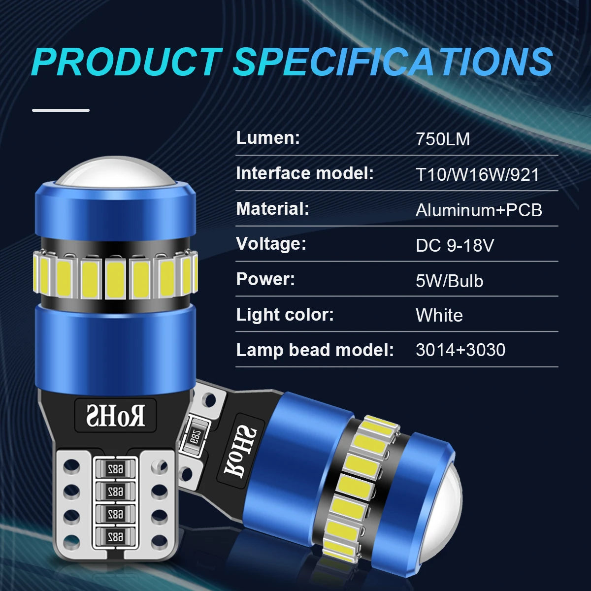 2PCS T10 W5W LED CANBUS No Error 12V Car Side Interior Lights 168 194 3030 SMD for BMW Audi Super Bright Car Interior Lights