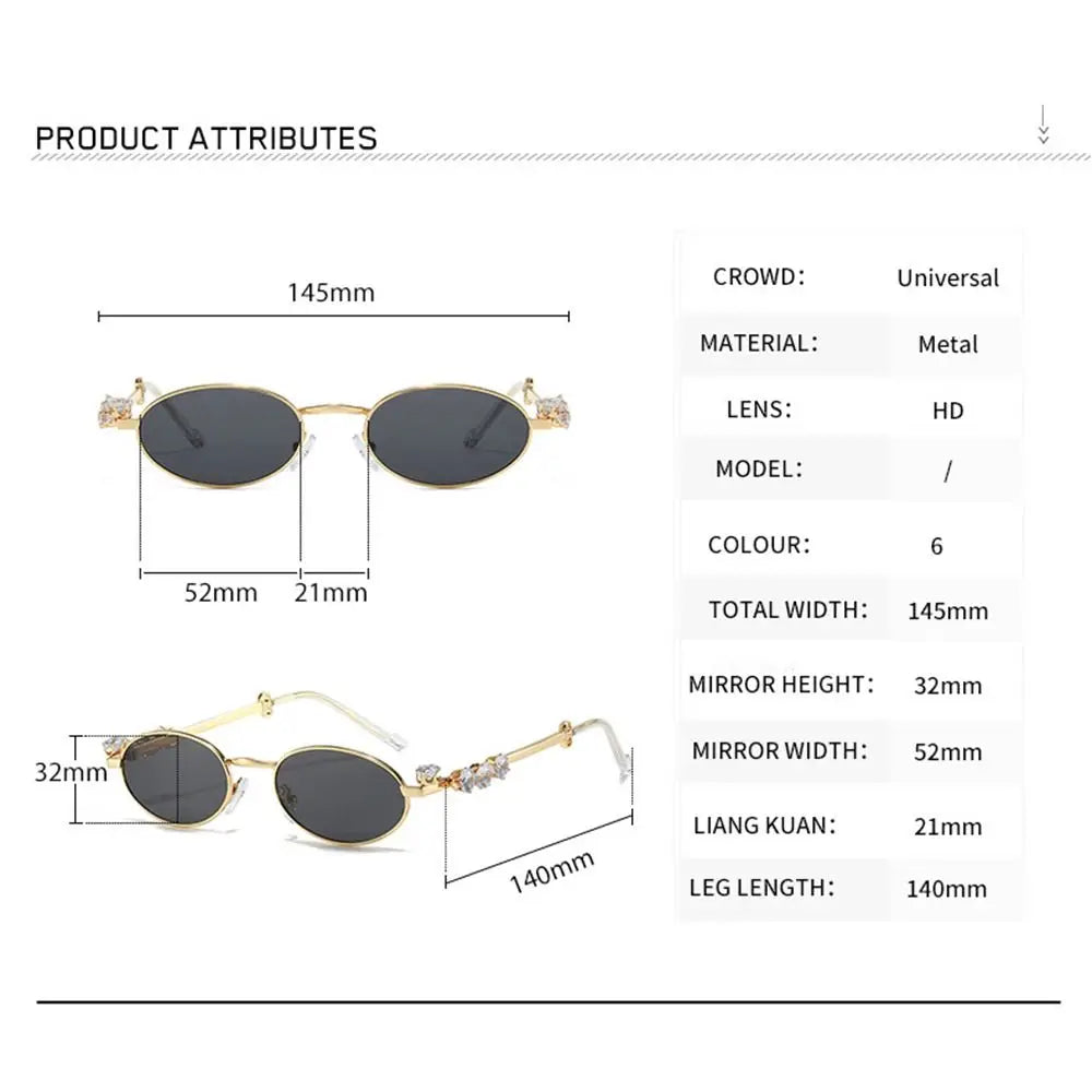 Convenient Bling Rhinestone Sunglasses INS Steampunk Oval Women Sunglasses Fashion Trendy Anti-Blue Light Spectacles Selfie Y2k