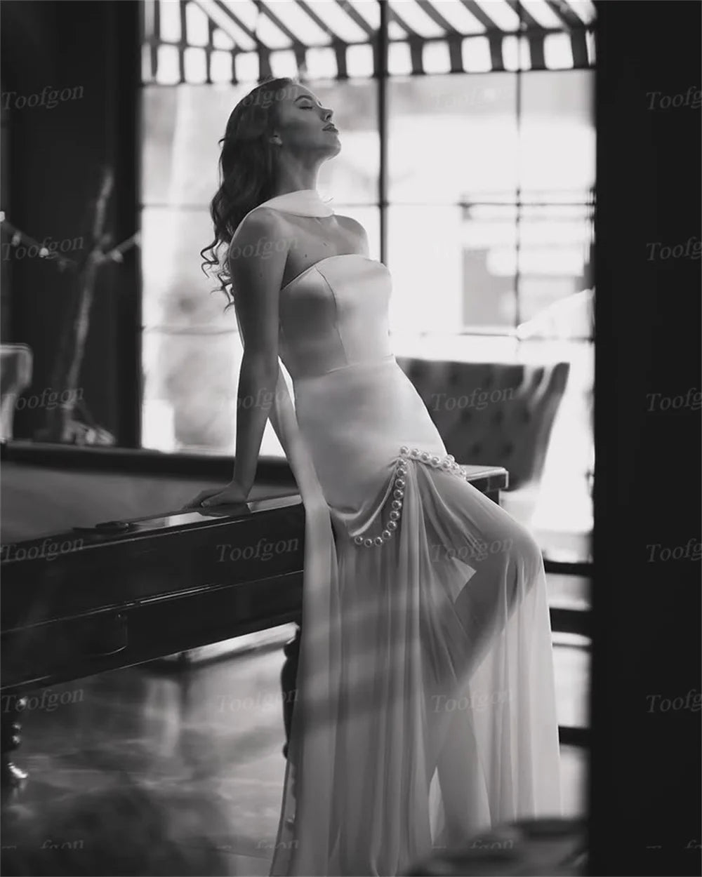Toofgon Customized A Line Soft Satin Bride Wedding Dresses Pearls Formal Bridal Gowns Women Prom Evening Party Photography Dress