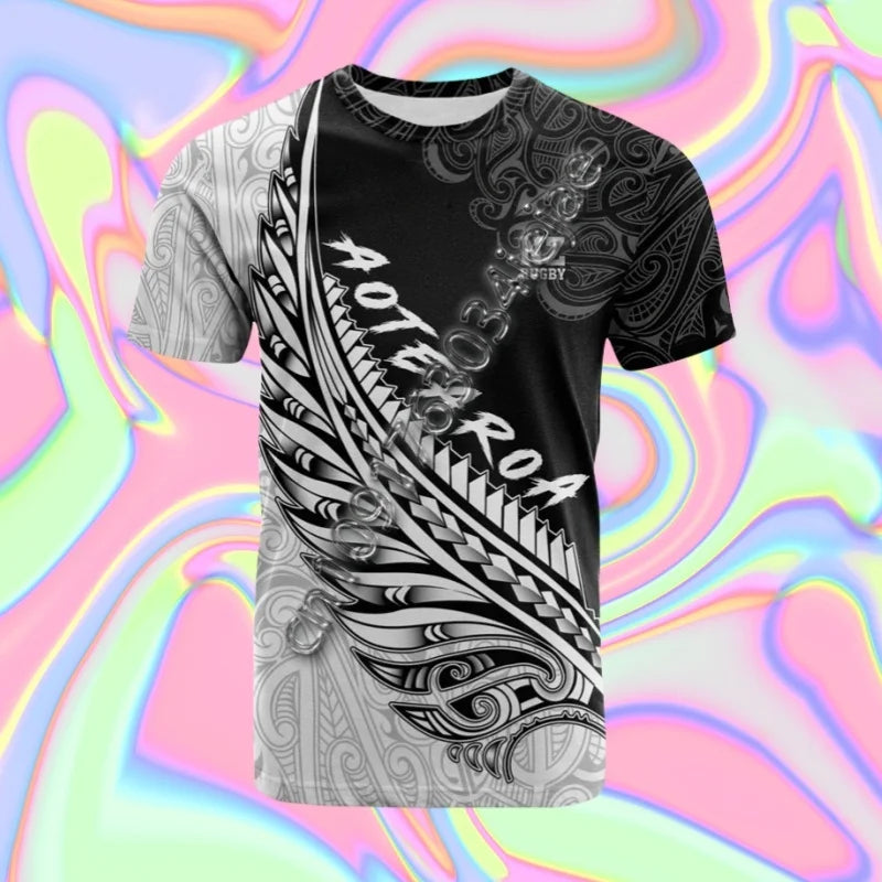 3D New Zealand Maori Rugby Ball Printing T Shirt Sports Fitness Quick Dry T-shirts For Men Kid Fashion Hawaiian Gym Clothing Top