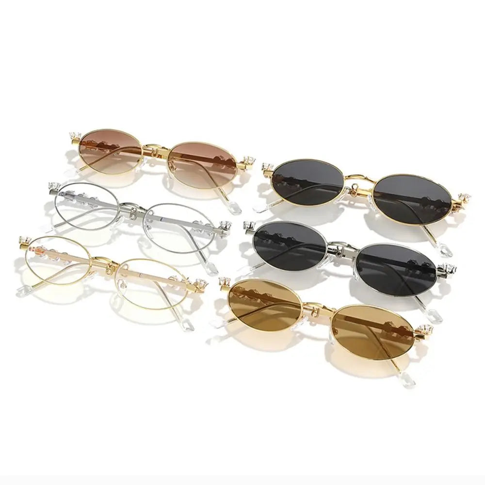 Convenient Bling Rhinestone Sunglasses INS Steampunk Oval Women Sunglasses Fashion Trendy Anti-Blue Light Spectacles Selfie Y2k