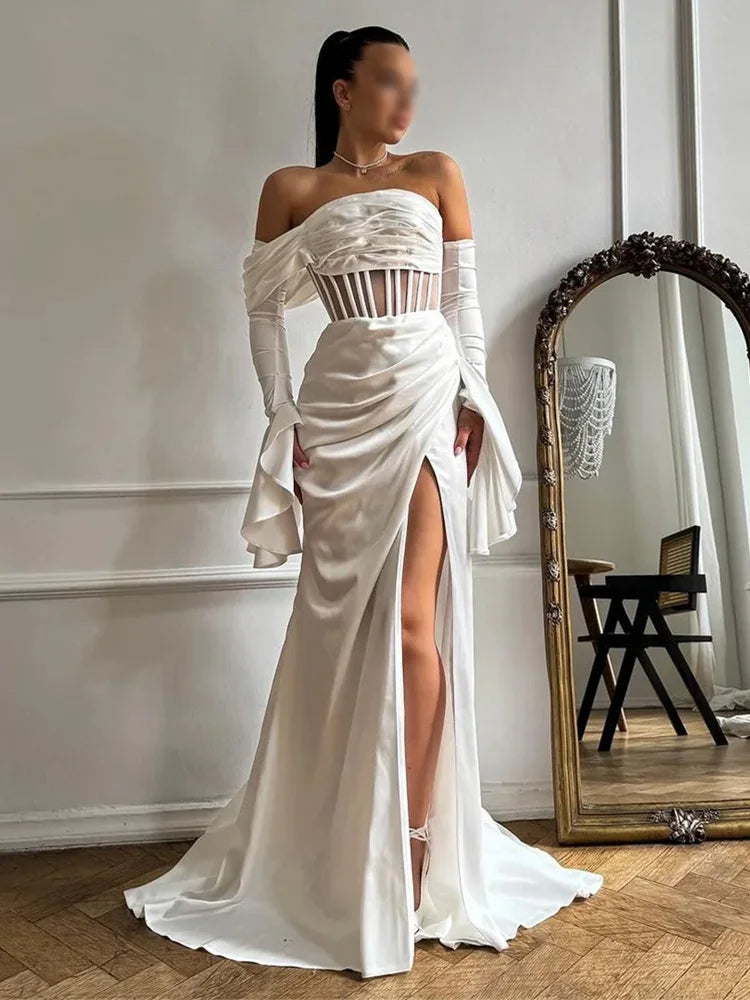Customized Elegant Mermaid Long Ivory Wedding Dresses Floor-Length Sweep Train Bridal Gown Women Vestidos De Novias 2025