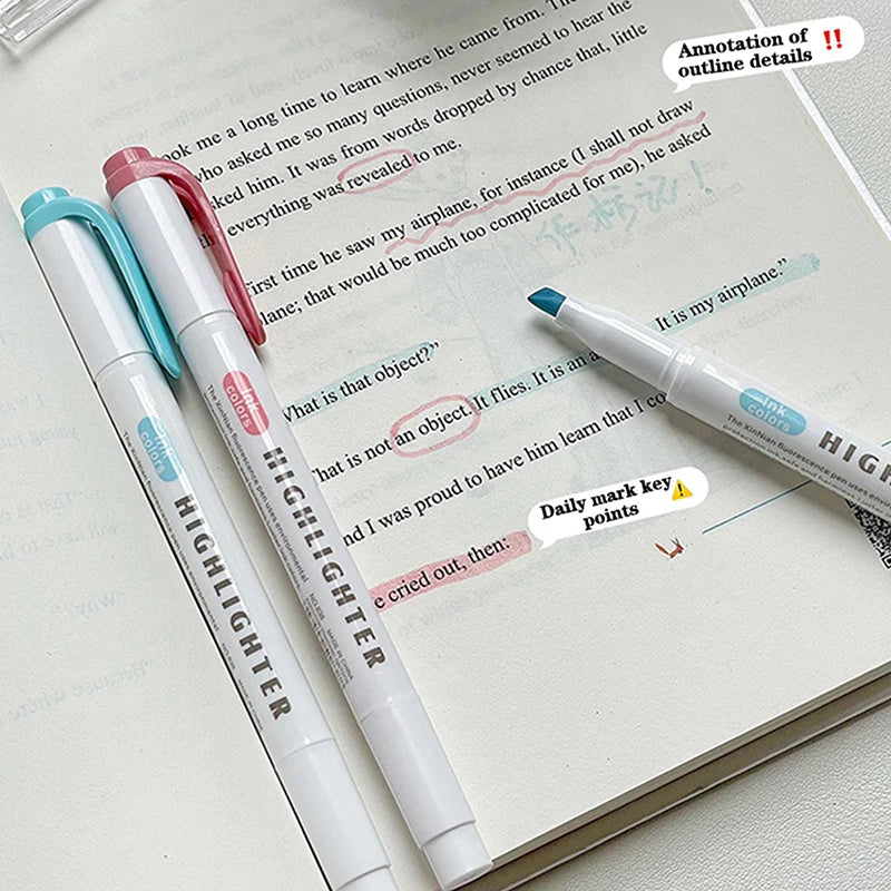 15 Colors Double Headed Highlighter Pen Set Fluorescent Drawing Markers Highlighters Pens Art Japanese Cute Pastel Stationery
