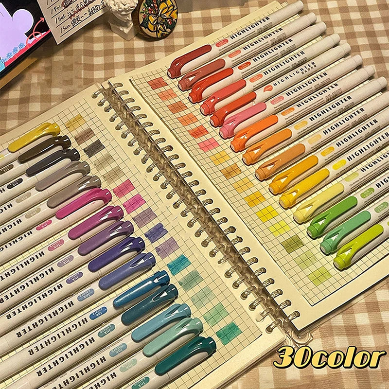 15 Colors Double Headed Highlighter Pen Set Fluorescent Drawing Markers Highlighters Pens Art Japanese Cute Pastel Stationery