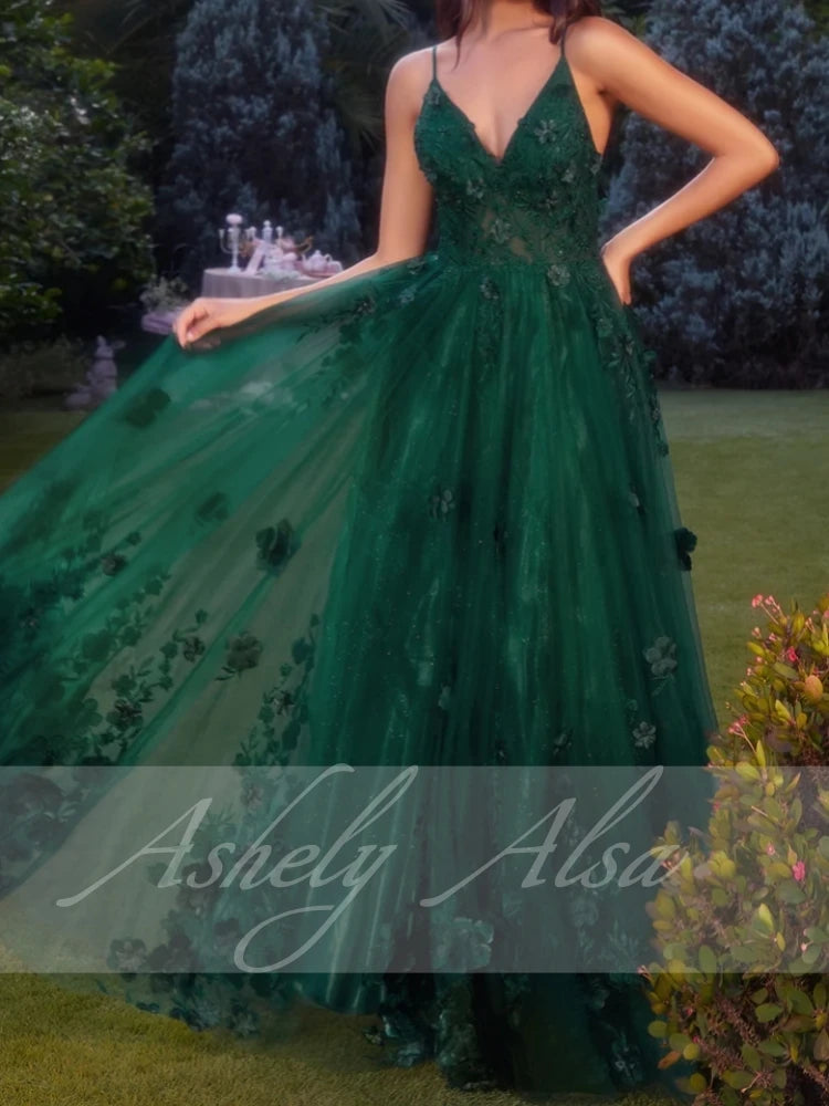 Customized Red Women Prom Dresses V Neck Flower A Line Floor Length Wedding Party Dress Formal Occasion Wear Evening Vestido 15
