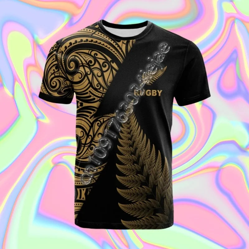 3D New Zealand Maori Rugby Ball Printing T Shirt Sports Fitness Quick Dry T-shirts For Men Kid Fashion Hawaiian Gym Clothing Top