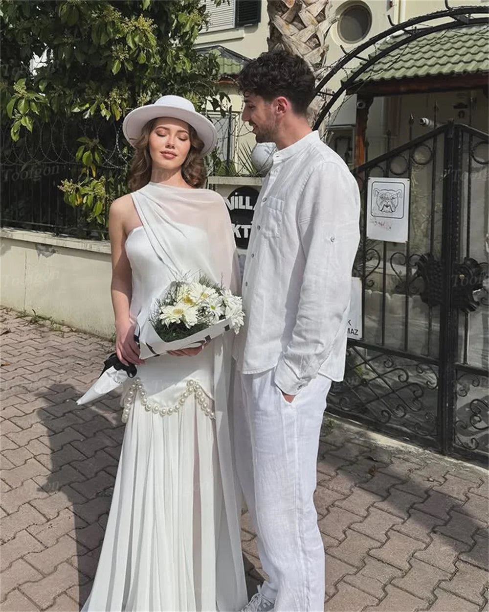 Toofgon Customized A Line Soft Satin Bride Wedding Dresses Pearls Formal Bridal Gowns Women Prom Evening Party Photography Dress