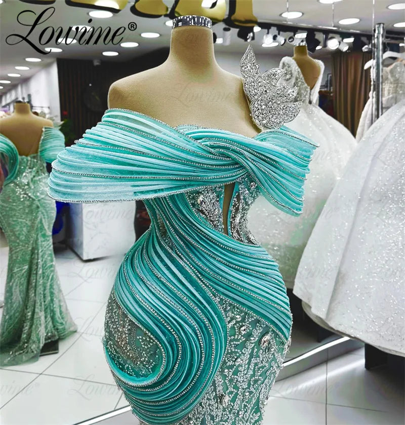 Arabic Evening Dresses Woman Elegant Wedding Party Dress Off The Shoulder Crystals Mermaid Prom Gowns Robe De Soiree Customize