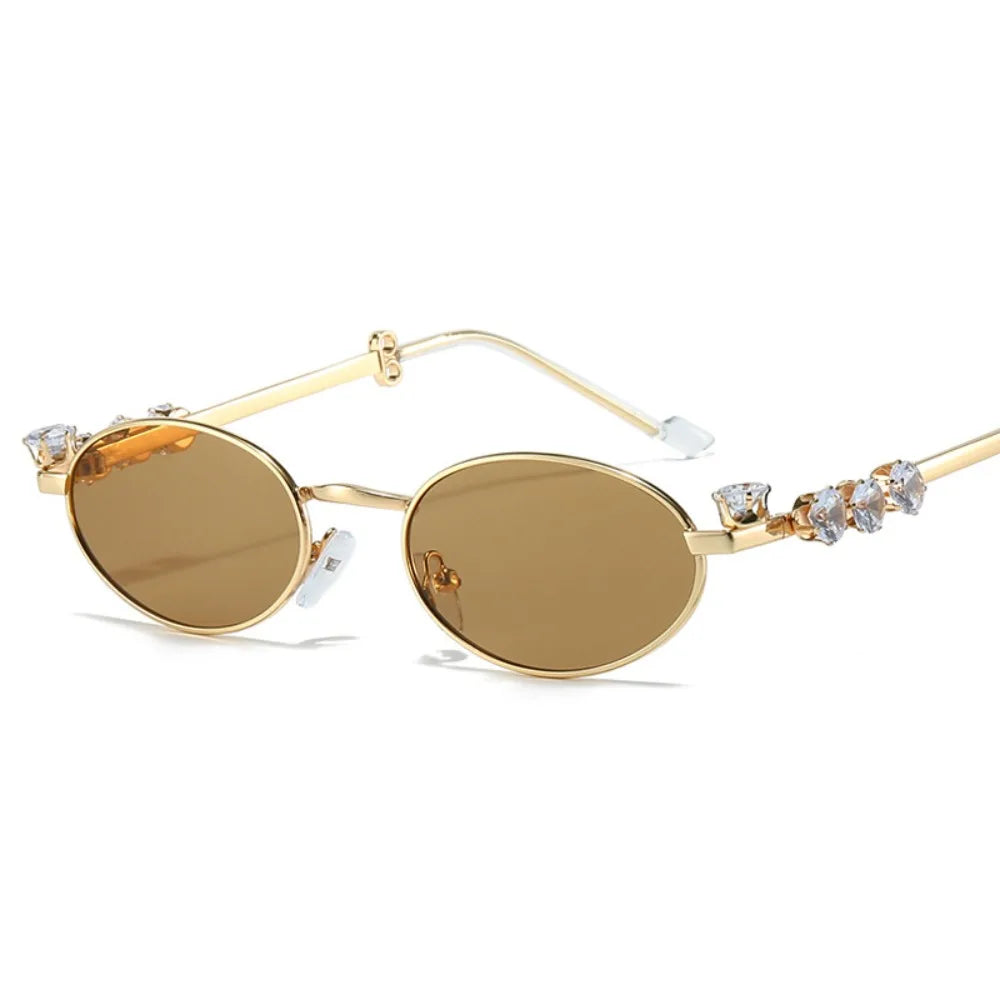 Convenient Bling Rhinestone Sunglasses INS Steampunk Oval Women Sunglasses Fashion Trendy Anti-Blue Light Spectacles Selfie Y2k