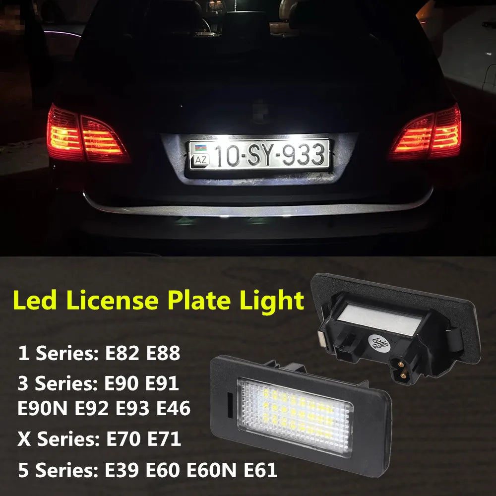 2X White LED Car License Plate Light Bulbs Auto Accessories For BMW E46 X5 E70 X6 E71 E72 E90 E92 E93 E91 M3 E39 M5 E60 E61 E82