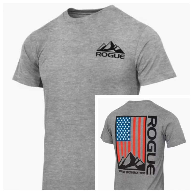 Mountaineering Clothing Sports Comfort Fitness Front Letter Back Printing Flag and Other Printed Cotton Short-sleeved T-shirt