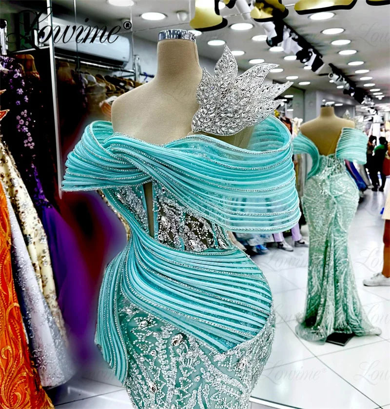 Arabic Evening Dresses Woman Elegant Wedding Party Dress Off The Shoulder Crystals Mermaid Prom Gowns Robe De Soiree Customize