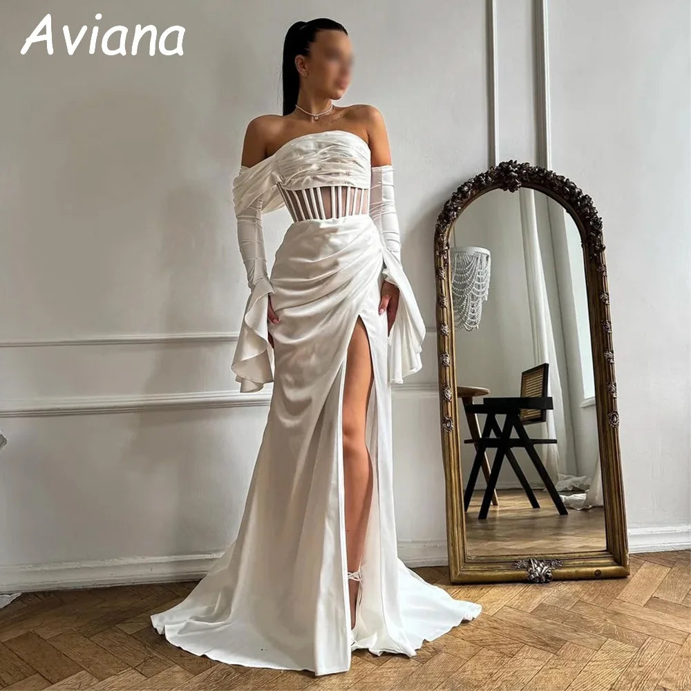 Customized Elegant Mermaid Long Ivory Wedding Dresses Floor-Length Sweep Train Bridal Gown Women Vestidos De Novias 2025