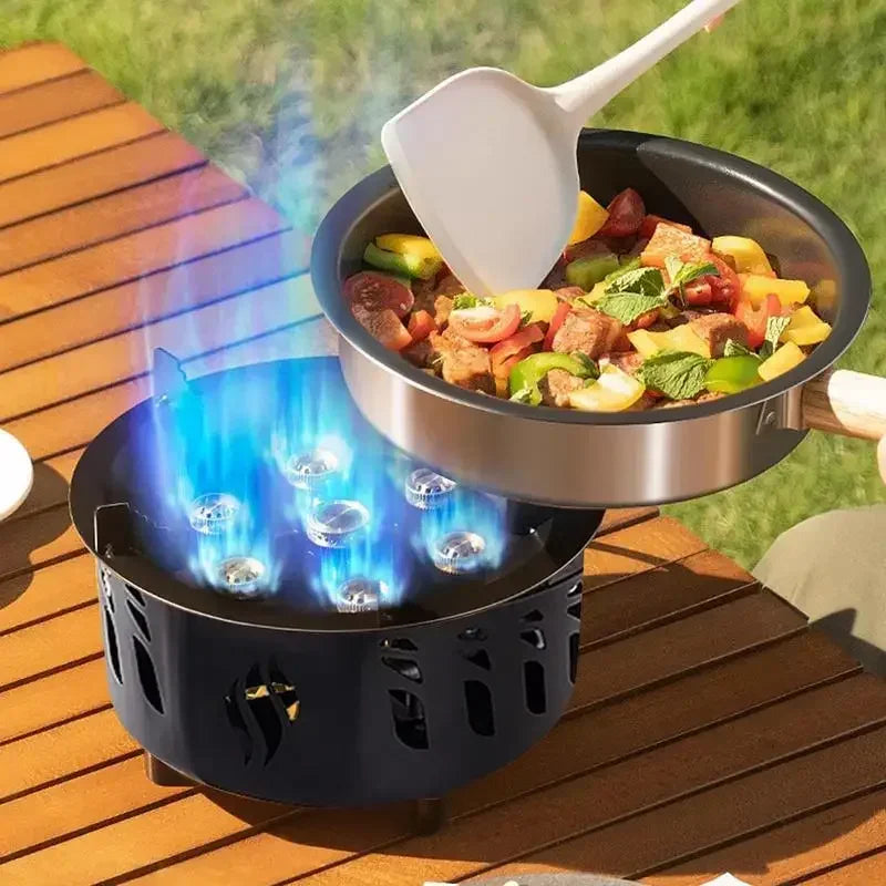 tt Brûleur à gaz camping portable, 7 cœurs, puissance  feu  bain, réchaud à cassette, sac de transport,