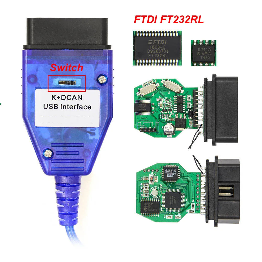 For BMW K DCAN K+CAN FTDI Chip For BMW OBD2 Auto Car Diagnostic Tools OBD 2 Scanner Switch USB Interface Cable K + DCAN for BMW