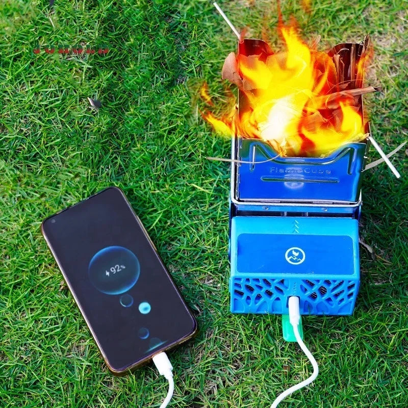 Hot salesOutdoor Camping Small Size Portable Folding Fire Generated Mobile Phone Charger Function Flame Stove Generator
