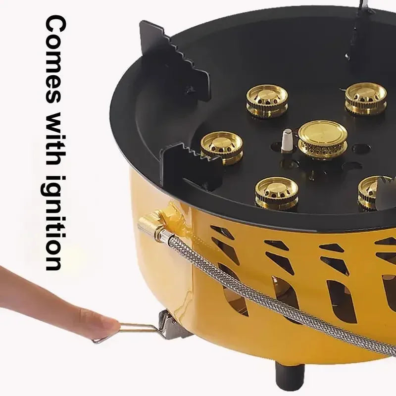 tt Brûleur à gaz camping portable, 7 cœurs, puissance  feu  bain, réchaud à cassette, sac de transport,