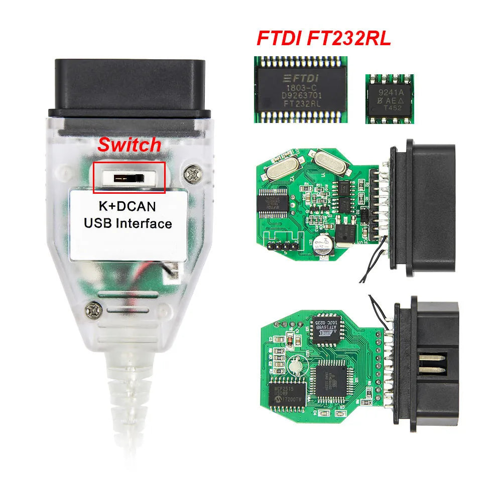 For BMW K DCAN K+CAN FTDI Chip For BMW OBD2 Auto Car Diagnostic Tools OBD 2 Scanner Switch USB Interface Cable K + DCAN for BMW