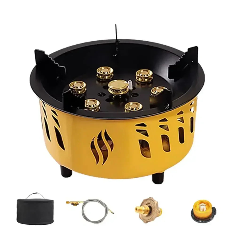 tt Brûleur à gaz camping portable, 7 cœurs, puissance  feu  bain, réchaud à cassette, sac de transport,