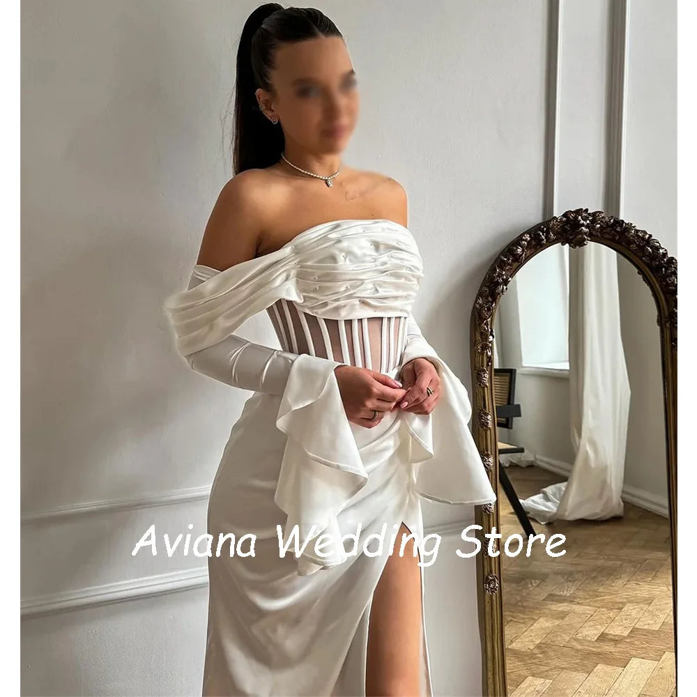 Customized Elegant Mermaid Long Ivory Wedding Dresses Floor-Length Sweep Train Bridal Gown Women Vestidos De Novias 2025