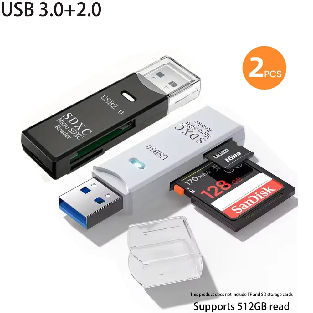 Multi Functional 2-in-1 High-speed USB 3.0/2.0 Card Reader Supports TF+SD Computer, Tablet Camera, Laptop, Car Mounted